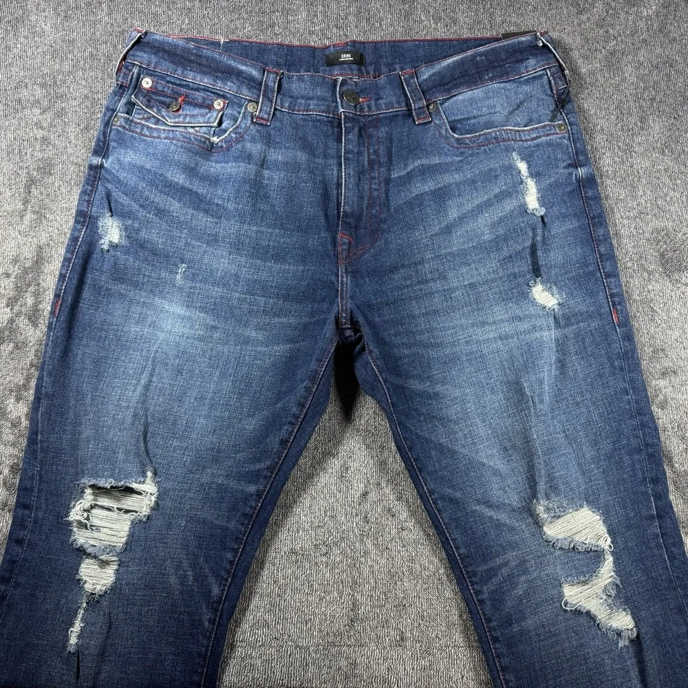 New‎ NWT True Religion Jeans Red Stitch 40x34 Geno Mens Flap Relaxed Slim Fit